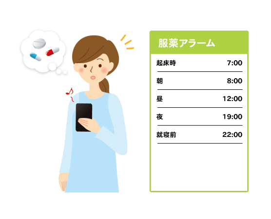 飲み忘れ防止のアラームを設定できます